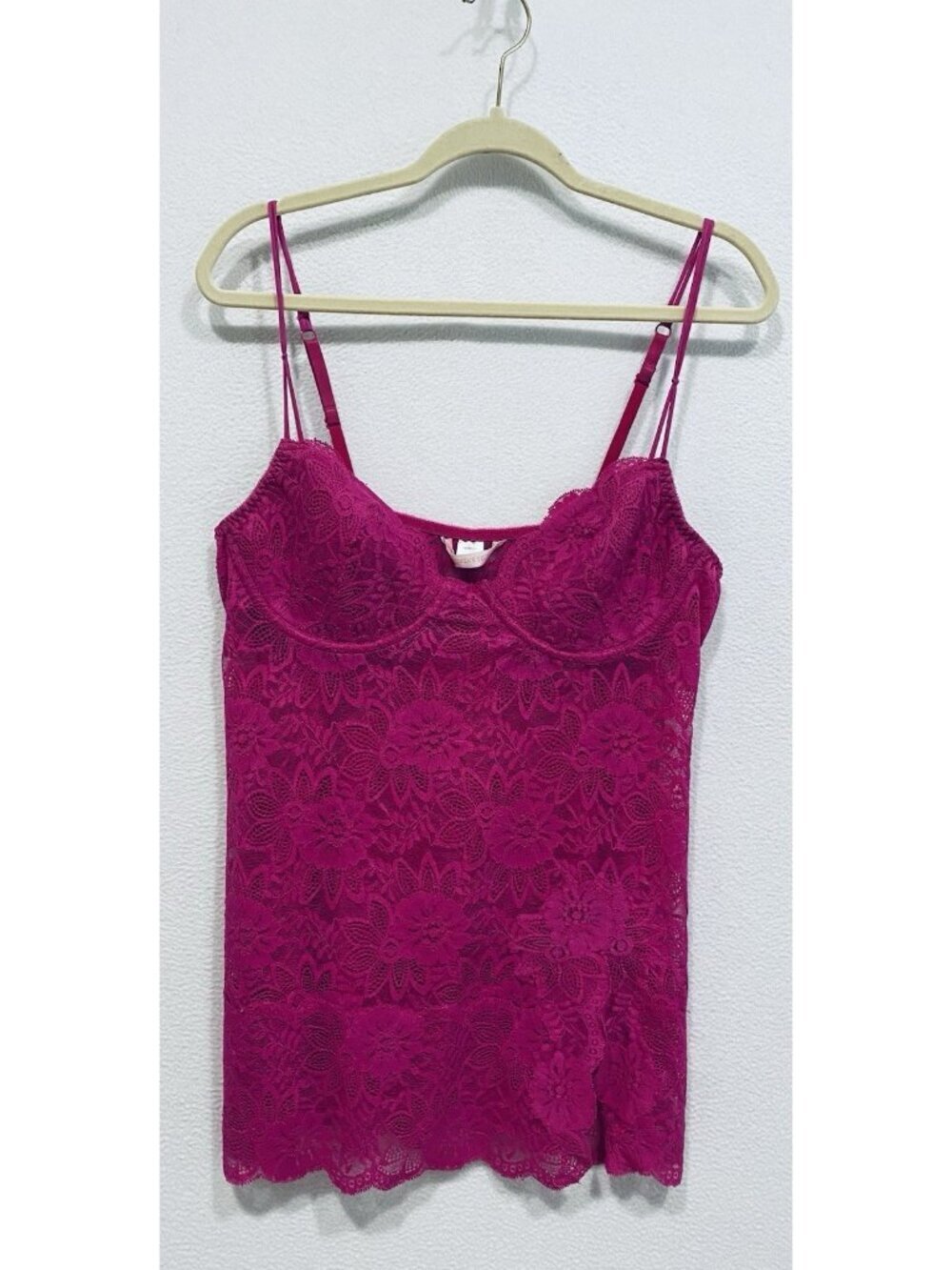 Victorias Secret Slip Dress Womens Large Hot Pink Lace Front Slit Silk Y2K